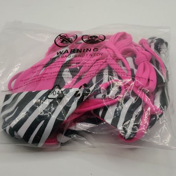 NEW ZEBRA CONTRAST PINK TRIM BIKINI SET - Picture 9 of 10
